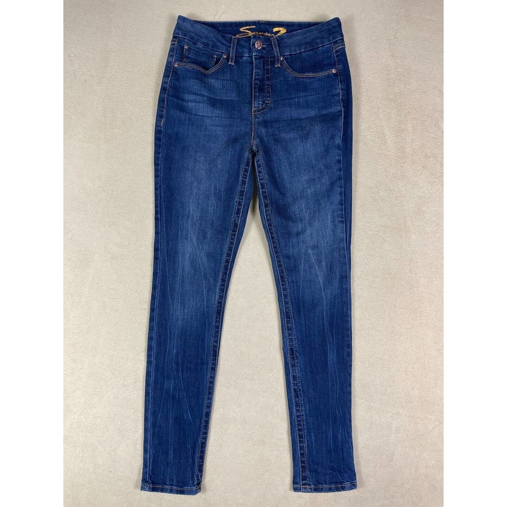 Seven7 Tummyless High Rise Womens 6 Stretch Skinny Jeans Blue‎ Denim